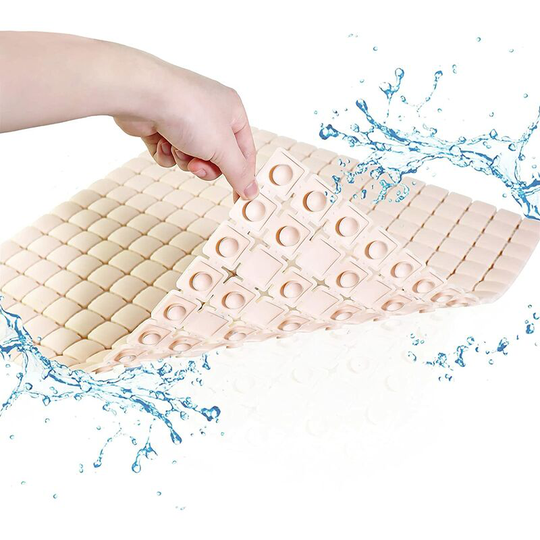 53.5*53.5cm Bathtub Shower Non Slip Mats, Bath Mat with Drain Hole and Strong Suction Cup (Pink)