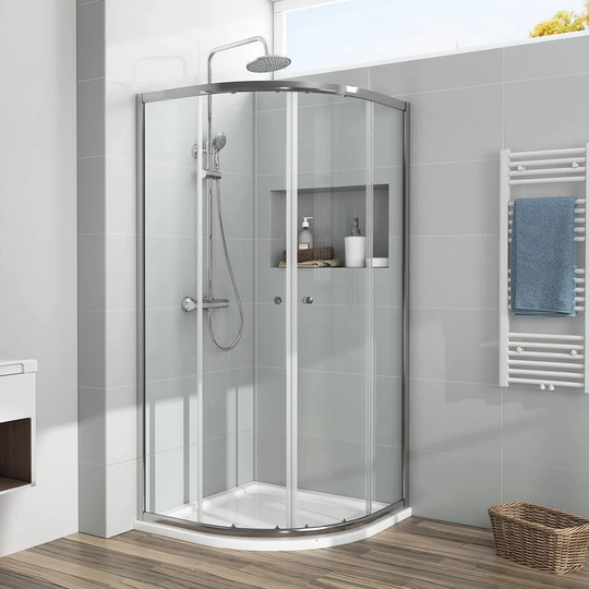 shower cubicle, 90 x 90cm, quarter circle, sliding door, round shower, double round shower door, radius 550, height: 185cm