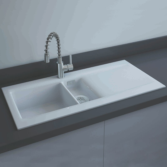 Rak Gourmet Dream 1 Ceramic Kitchen Sink 1.5 Bowl Reversible Drainer 1010mm l x 510mm w - White