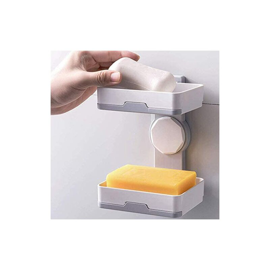 Double Layer Wall Rack with Drainer for Bathroom, Bedroom, Kitchen - Rotatable - No Drilling - White