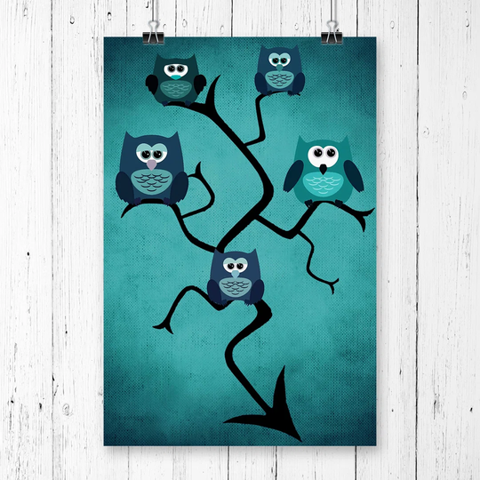 "Owls in a Tree" Graphic Art