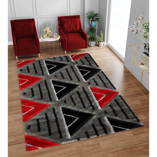 Farsiris Power Loomed Polyester Red/Grey Rug
