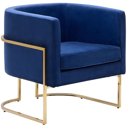 Beliani - Modern Glam Round Back Armchair Decorative Dark Blue Velvet Golden Frame Sirkka - Blue