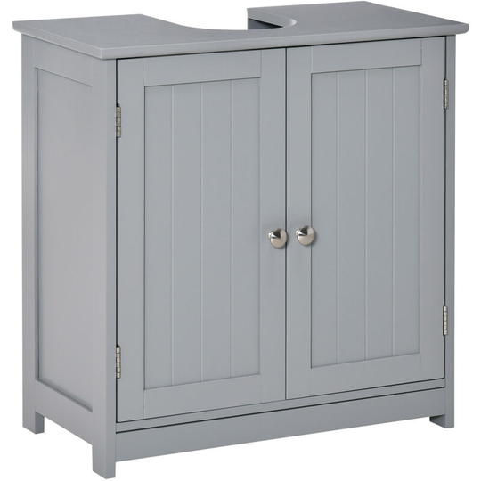 60x60cm Under-Sink Storage Cabinet w/ Adjustable Shelf Drain Hole Grey - Grey - Kleankin