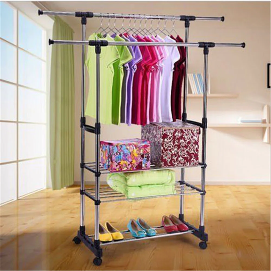 3 Tiers Stainless Steel Clothing Garment Shoe Rack