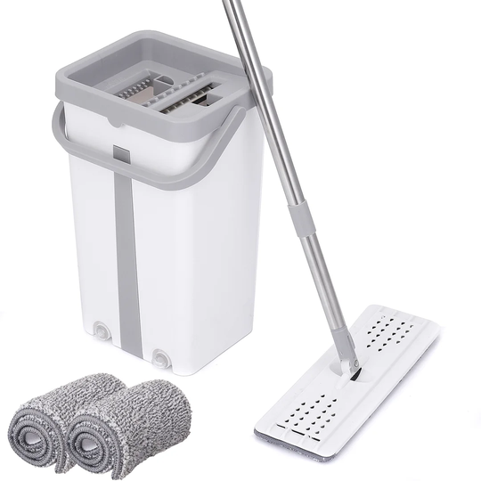 Amita Home Floor Cleaning Mop Bucket and 2 Mop Flat