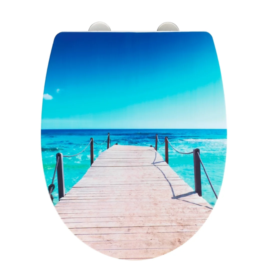 Infinity toilet seat with high-gloss surface, toilet seat with soft-closing mechanism, quick-fastening, made of break-resistant thermoplastic material