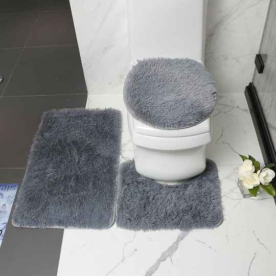 3 Piece Bathroom Rug Set Includes Bath Mat, Contour Mat and Toilet Lid Cover, Machine Washable, Super Soft Microfiber and Non-Slip Bath Mat with