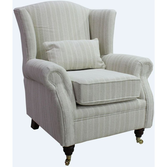 Wing Chair Fireside High Back Armchair Tempo Stripe Natural Fabric