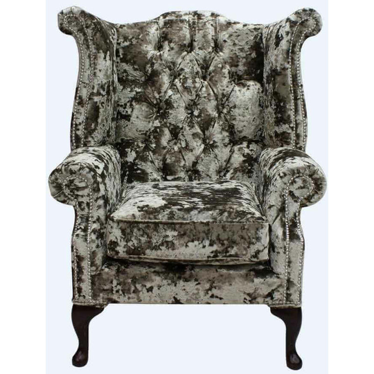 Chesterfield Velvet Queen Anne High Back Wing Chair Lustro Liqueur