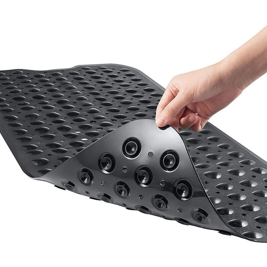 Bathtub Shower Mat 39.3 x 15.7 Inch Non-Slip Extra Large Tub Mat with Suction Cups Machine Washable Bathroom Mat with Drainage Holes, Black