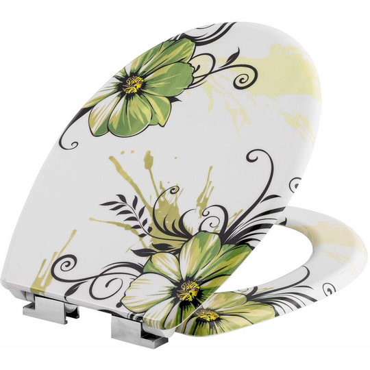 Tectake - Toilet seat with design - soft close toilet seat, slow close toilet seat, round toilet seat - flowers - flowers