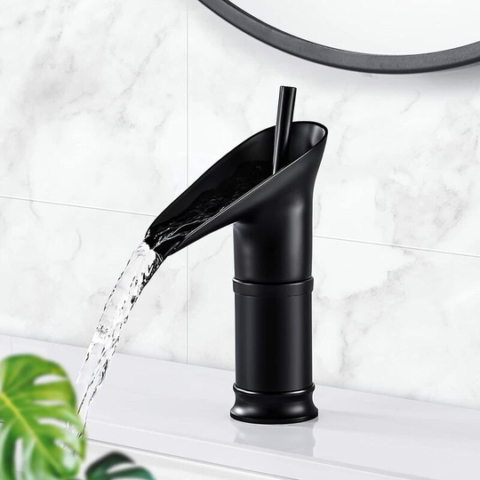 Waterfall Bathroom Faucet, Black Bathroom Faucet with Hot and Cold Waterfall Basin Mixer Tap, Stylish Brass Basin Faucet(Black)