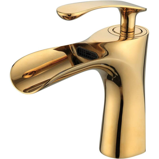 Luxury Bathroom Sink Faucet Single Handle Waterfall Faucets Polished Gold Finish 1 Hole Bathroom Faucet