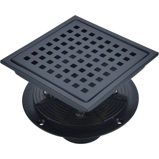 6" (150mm) Square Shower Drain, 304 Stainless Steel, with Drain Flange Kit, Matte Black