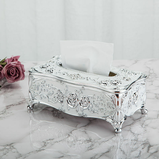 1 Pcs Victorian Decor Tissue Box Cover Bathroom Office, Tissue Box Paper Box Home Living Room Coffee Table Home Dining Table Napkin Paper Box, Silver