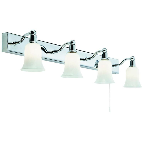 Belvue bathroom mirror light Chrome opal glass 4 bulbs 13cm