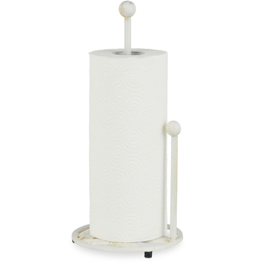 Standing Kitchen Roll Dispenser, Paper Towel Holder, Retro, Shabby-Chic, Cast Iron, Height: 33 cm, White - Relaxdays