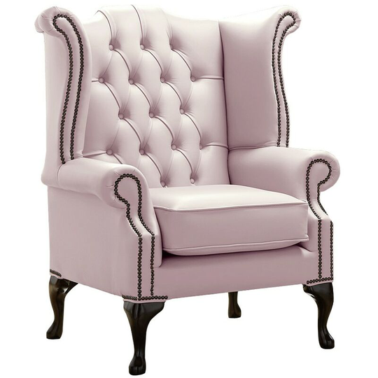 Chesterfield Queen Anne High Back Wing Chair Shelly Blossom Leather