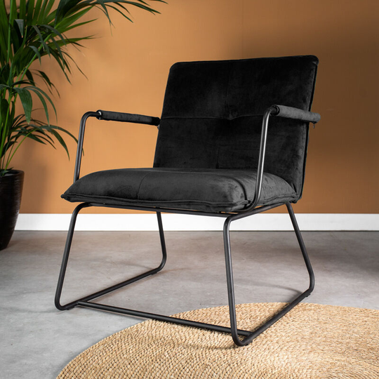 Industrial Arm Chair Hailey Black Velvet - Black
