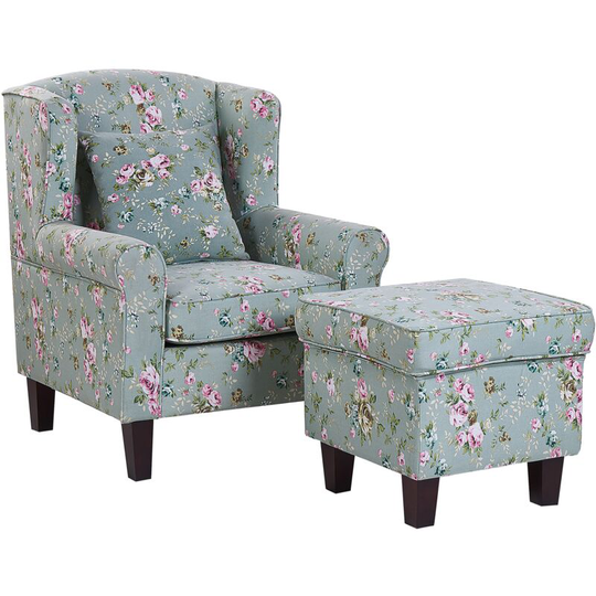 Beliani - Classic Armchair with Footstool Floral Pattern Wooden Legs Green Hamar - Green