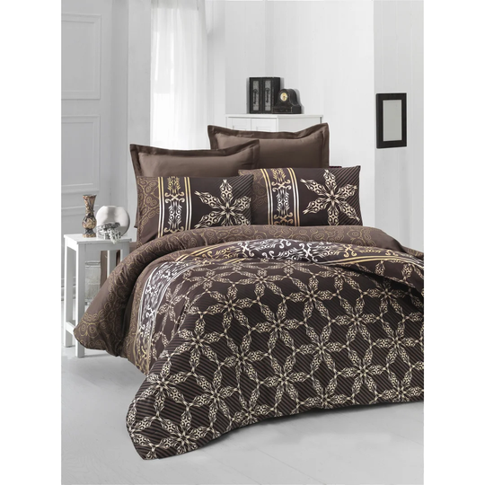 Noblitt Brown/White/Yellow Cotton Satin 210 TC 3 Piece Duvet Cover Set