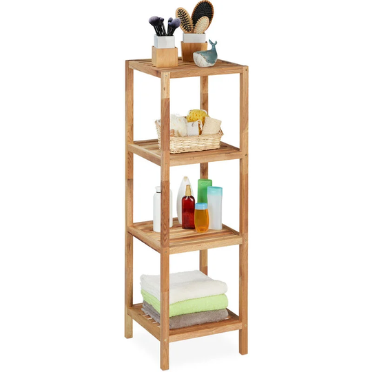 Relaxday Bathroom Shelf, 4 Shelves, h x w x d: 111 x 36 x 36 cm, Bathroom, Kitchen, Walnut, Natural