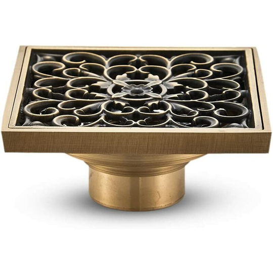 Sunflowergb - Brass Bathroom Floor Drain - Antique Unique Carved Flower Square Shower Drain for Garden Toilet 10 * 10cm