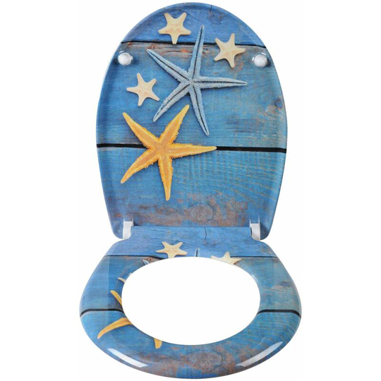 Quick Release wc toilet seats Soft Close Slow Hinge Attached for Family Bathroom Starfish Blue - Woltu