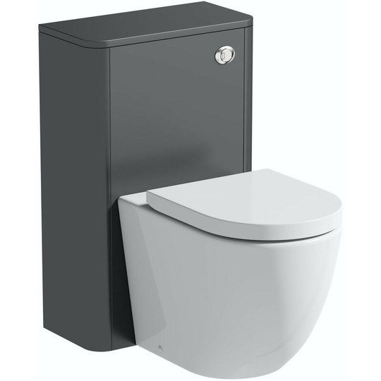 Mode - Harrison slate gloss grey back to wall unit and rimless toilet with soft close seat - Grey