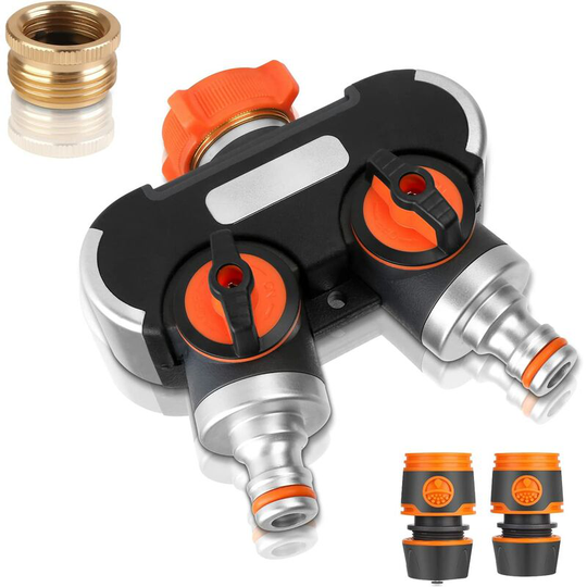Perlerare - 2 Way Distributor: 3/4' and 1/2' Y-Distributor, Water Divider with Faucet Adapter, 2 Way Distributor for Garden, Washing, Pets