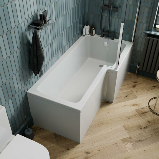 Affine - 1600mm l Shaped rh Shower Bath Bathtub Screen Front Side Panel Acrylic Bathroom - White