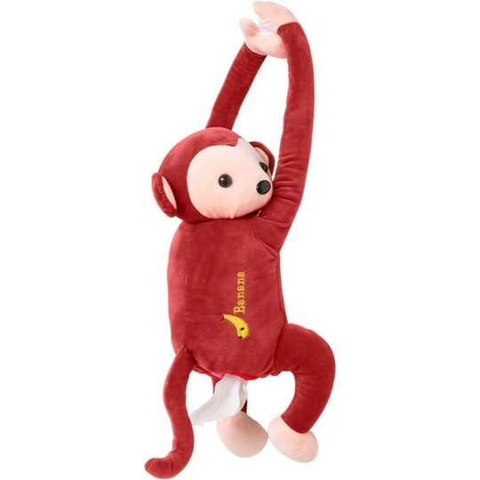 Plush Monkey Toy Style Tissue Box, Cartoon Paper Holder Napkin Box Paper Storage Box,red