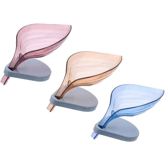 3PCS Creative Leaf Shape Self-draining Decorative Soap Dish, with Suction Cup Base without Drill Soap Dish, Used in Kitchen and Bathroom