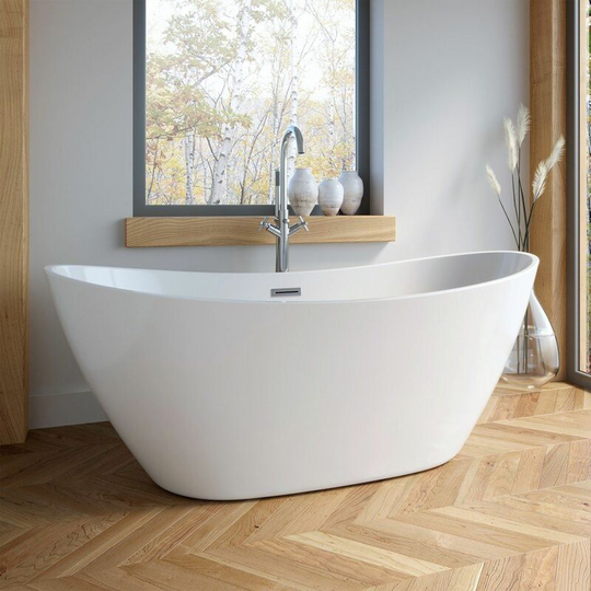 Vasari - 1700mm Modern Freestanding Bath Double Ended Overflow Waste White Acrylic Luxury - White