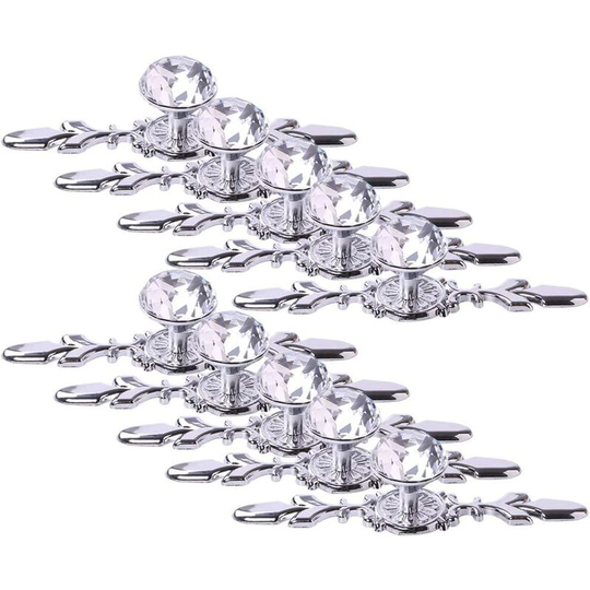 10pcs Crystal Drawer Knobs Pulls Handles,6.7' Diamond Cabinet Pulls,Bling Glass Dresser Knobs,Clear Cabinet Handles with Plate for Kitchen Bedroom