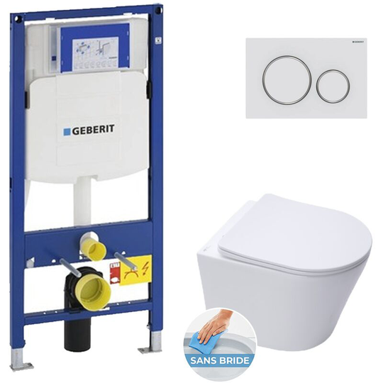 Toilet set frame + sat Infinitiorimless bowl + Softclose seat + White /matt chrome flush plate (GebInfinitio-J) - Geberit