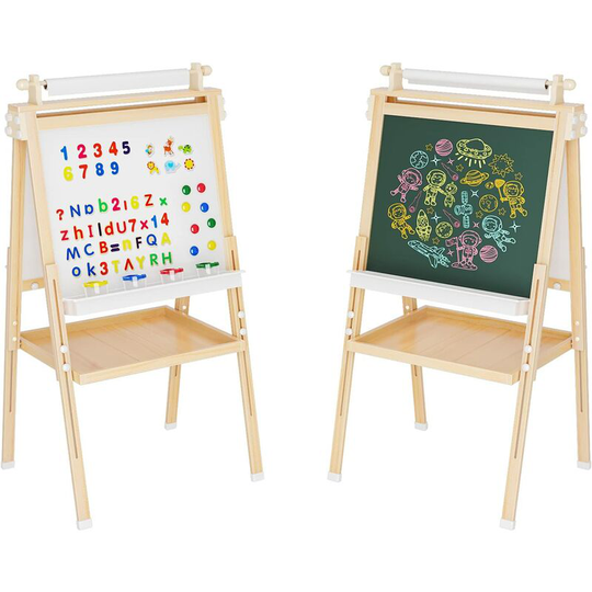 Furchen - Kids Easel Double Sided Painting Height Wooden Adjustable Kids Art Easel Chalkboard Magnetic Whiteboard for Boys Girls Nature