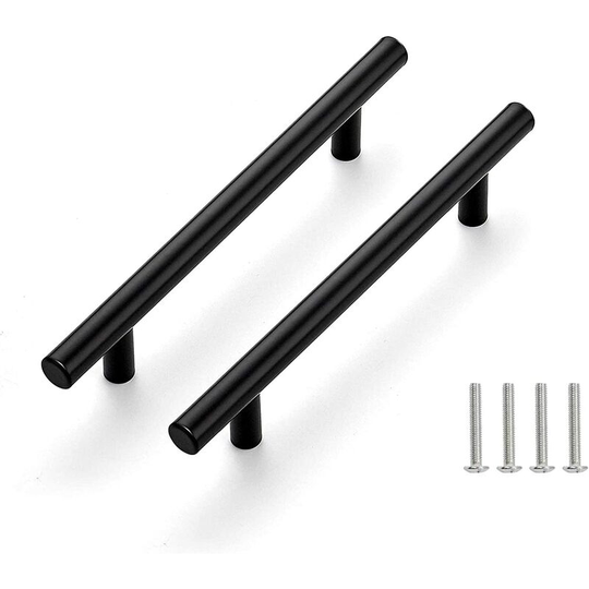 Perlerare - 2 Pieces Black Stainless Steel Door Handle Furniture Handle with Screws for Kitchen Cabinet Drawers, Hole to Hole Center Distance 128mm