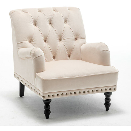 Upholstered Wide Tufted Velvet accent Armchair in beige - beige