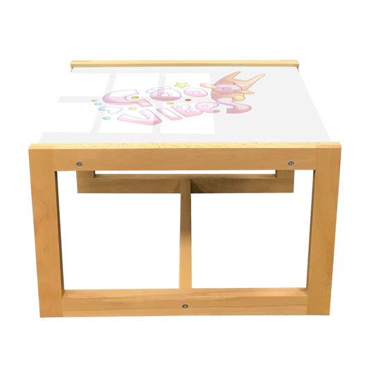 Saying Coffee Table, Pastel Inspirational Lettering With Doodle Letters And Bunny, Acrylic Glass Center Table With Wooden Frame For Offices Dorms Coco