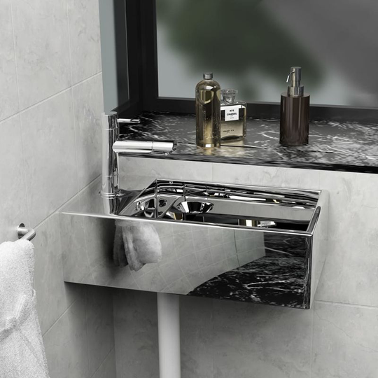 Wash Basin with Overflow 49x25x15 cm Ceramic Silver VD05404 - Hommoo
