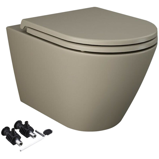 Rak Ceramics - rak Feeling Matt Cappuccino Rimless Wall Hung Toilet wc Pan & Soft Close Seat
