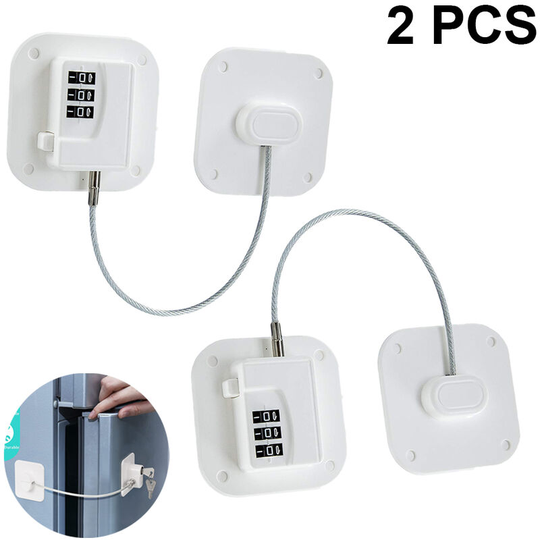 Pack Fridge Locks - Heavy Duty Combination Fridge Lock, Child/Infant Proof Lock for Cabinets, Cupboards, Drawers, Windows and More, Easy to Install