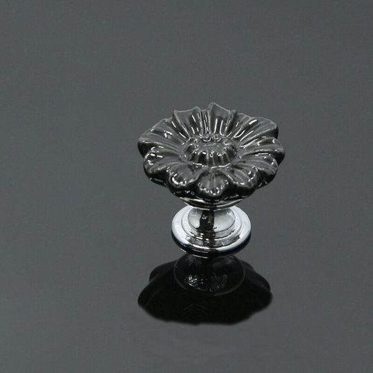 Ceramic Handle Garden Style Chrysanthemum Cabinet Drawer Cabinet Door Knob Color Round Single Hole Cartoon Handle 2pcs