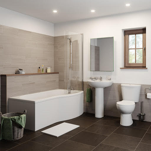 Essentials Bathroom Suite with P Shape Shower Bath & Screen - Right Hand 1700mm