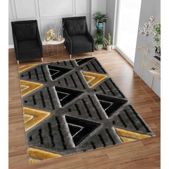 Bardugo Power Loomed Polyester Grey/Gold Rug