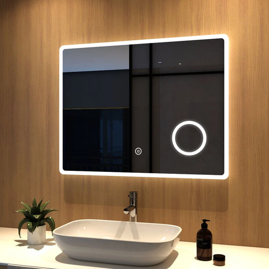 Led Bathroom Mirror 90x70cm Illuminated Vanity Mirror with Touch, Demister, 3x magnifier & Shaver socket - 90x70x5cm | Touch + Demister + Shaver
