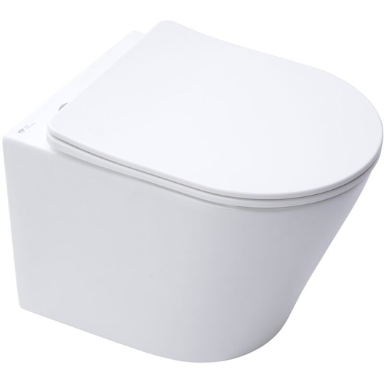 Swiss Aqua Technologies Infinitio Rimless wall-hung toilet with invisible fixings + Soft close seat, Matt white (SATINF010RREXPWM)