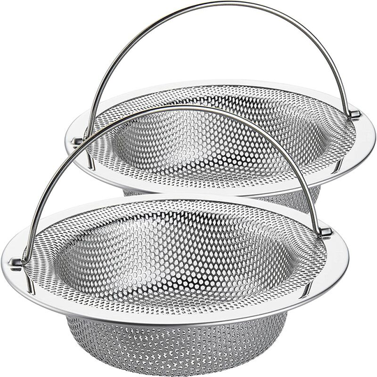 304 Stainless Steel Kitchen Sink Strainer, Kitchen Sink Drain Strainer with Handle, 4.5" Diameter Sink Strainer (2 Pack)